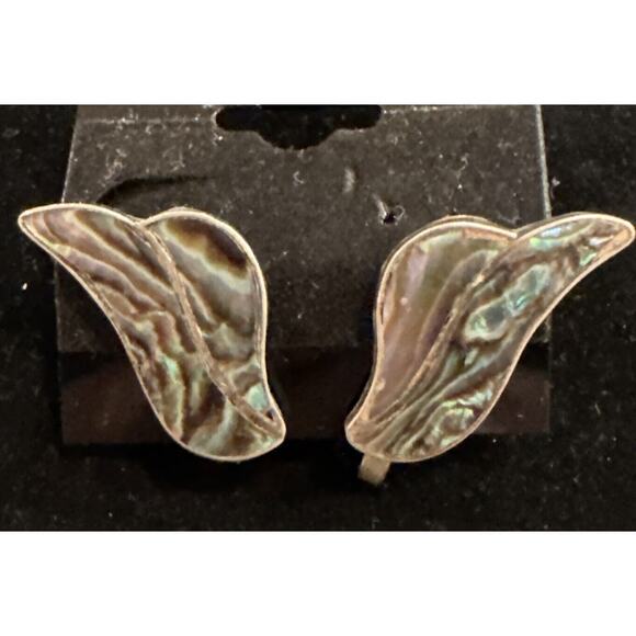 VTG TAXCO MSR SIGNED STERLING SILVER ABALONE Screw Back Earrings - Picture 2 of 9